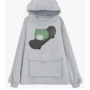 Frog Hoodie Oversized Graphic Hoodie Sweatshirt Pullover Top GRAY SIZE 2XL
